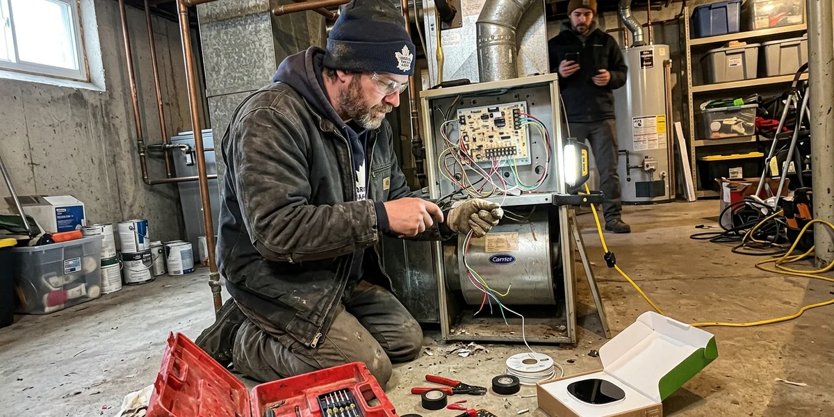 C-wire being added at the furnace control board terminal block
