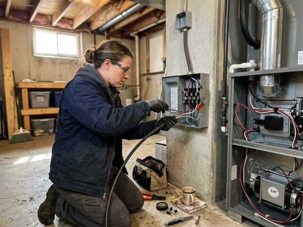Electrical connection and disconnect being wired at a new furnace
